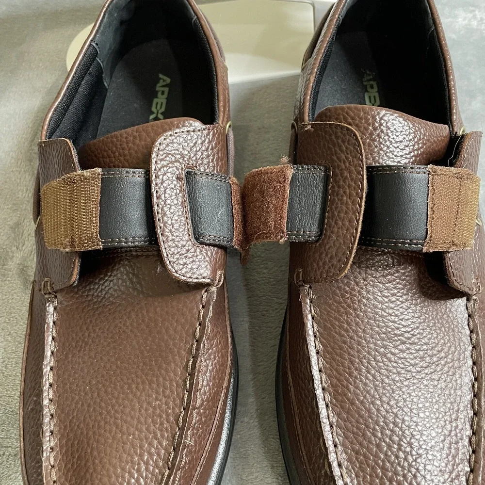 Apex A2100M Mens‎ Comfort Boat Shoe US 15 Med Brown Leather Hook & Loop Diabetic